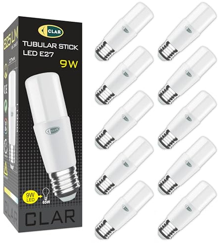 CLAR - Bombillas LED E27, luz fría, pequeñas, 9 W (paquete de 10)