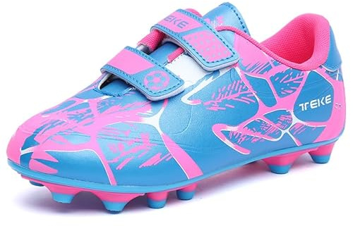 Hanani Boys/Girls Unisex Kids Football Boots Soccer Athletics Sport Shoes Training Running Shoes Teenager Indoor Outdoor Pink 13 UK (32 EU) FG/AG Cleats