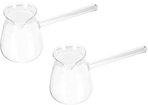 STOBOK Glass Turkish Coffee Pot 2Pcs Set Heat Resistant Borosilicate Teapot with Side Handle for Stovetop Brewing and Milk Warming Clear Household Coffee Maker