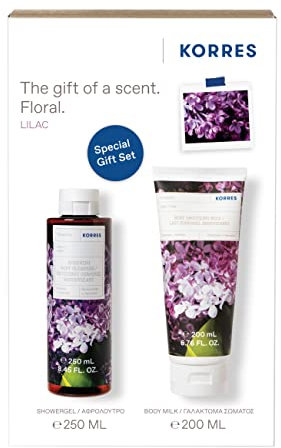 KORRES LILAC Körperpflege Set, veganes Bodycare Vorteilsset für Frauen und Männer bestehend aus Duschgel 250 ml + Bodymilk 200 ml