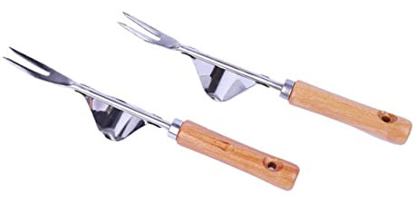 DOITOOL Holzgabel Handunkrautstecher Mit Edelstahlentferner Und Griff Werkzeug Zum Trimmen Für Haus Terrasse Garten