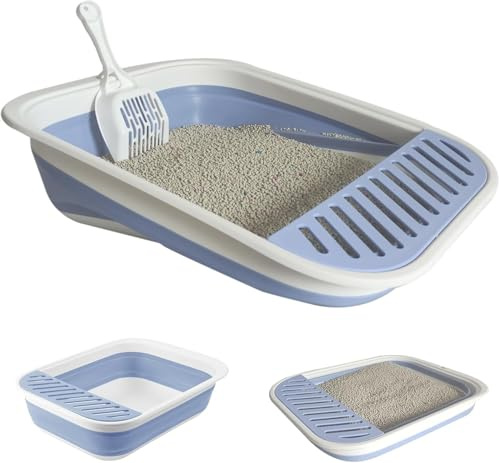 Bac à Litière pour Chat, Grande Maison de Toilette Pliable avec Pelle à Litière, Portable, Entrée Basse, Toilettes de Voyage avec pédale de Sable tombante pour Chats jusqu'aux Chats Plus âgés