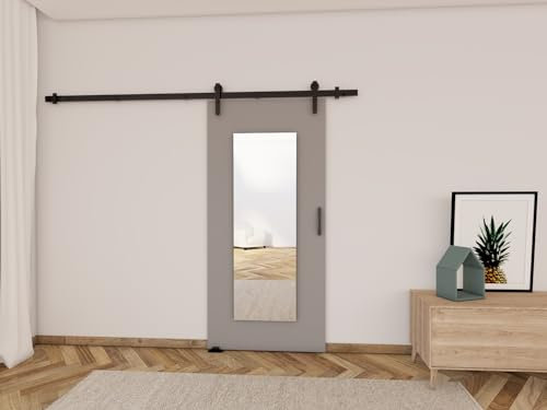 MINIO go for it - Schiebetür Komplettset LIFT I, 96 cm Breit, Schiebetüren, Wandmontage, Schiebetürsystem, Zimmertüren - Grau Matt