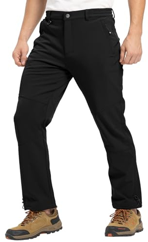 Rdruko Mens Water Resistant Fleece Lined Trousers Thermal Outdoor Camping Hiking Fishing Skiing Pants Winter Workwear with Multi Zip Pockets Black 34