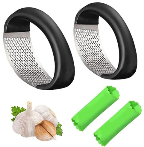 Spremiaglio per Aglio - 4pcs Stainless Steel Garlic Presser Pelatrici per Aglio in Silicone Rulli per Aglio Pela Aglio Gadgets Professionali per Sbucciare la Cucina Senza Odor