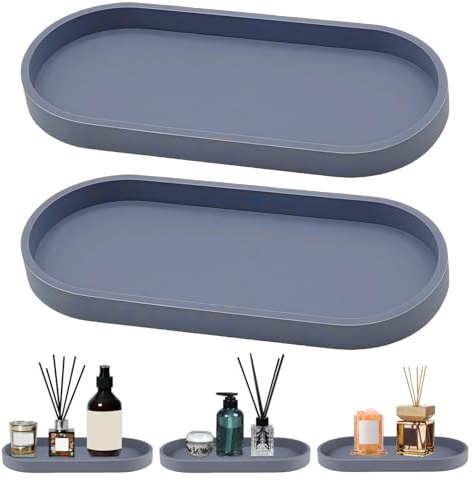 2 Pezzi Vassoio da Bagno Portaoggetti, 25 X 11 cm Vassoio in Silicone Cosmetico, Vassoios Decorativo Portaoggetti Resistente, Resistente All'umidità Counter Bathroom Tray per Vanità, Lavello da Cucina