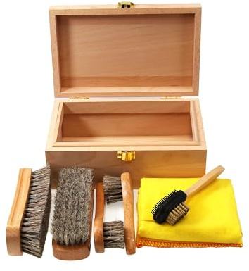 Cathcart Elliot Personalised Wood Shoe Valet Box and Shoe Care Kit (*No Polish*) with Horsehair Brushes