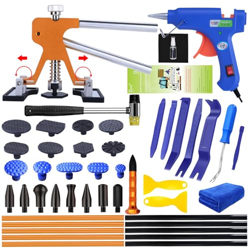Randalfy Car Dent Puller Repair Kit - Paintless Dent Repair Tools with Golden Lifter - Universal Auto Body Dent Repair Tool, Slide Hammer and Glue Gun for Large & Small Ding Hail Dent Remover