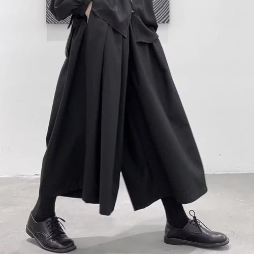 Pantalones góticos Hakama de ajuste holgado para hombre con diseño de pierna ancha con longitud corta para mayor comodidad para atuendo casual estilo samurái (3XL negro)