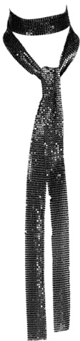 sourcing map Sequins Scarf, Punk Metal Neck Tie Shiny Long Skinny Scarves Wide Sequin Necklace for Women