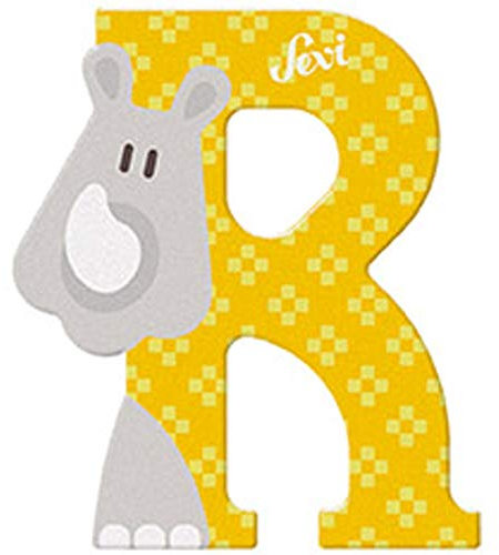 Sevi 83018 Tier Holzbuchstaben R Rhinozeros ca. 10 cm, Türbuchstaben für Kinderzimmer, ABC Lernspielzeug aus Holz, pädagogisches Spielzeug für Kinder ab 3 Jahren, Buchstabe Tiere, Gelb