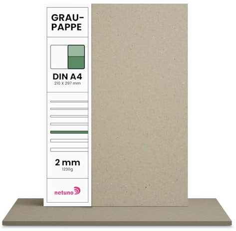 Netuno 20x cartone grigio formato A4 21 x 29,7 cm 1230g 2 mm Cartoncino Rigido ecologico per Rilegatura libri Modellismo materiale da imballaggio Fai da Te cartone spesso packaging