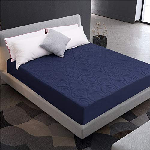 LIVEINU Wasserdichter Matratzenschoner mit Rundumgummiband Gesteppt Fleece Anti-Allergisch Unterbetten Wasserundurchlässige Matratzenauflage Tiefes Blau 160x200x30cm