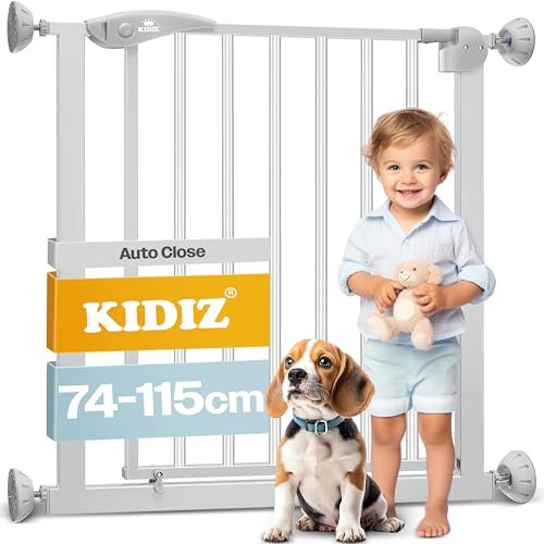 Kidiz® Türschutzgitter Absperrgitter Treppengitter Kindergitter | Gitter Haustier | ohne Bohren | beidseitig schwenkbar, Farbe: Grau, Größe: 74-87 cm