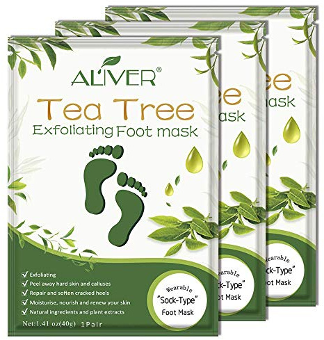 Foot Peel Mask 3 Pack， Exfoliator Peel Off Calluses Dead Skin Callus Remover，Soft Smooth Touch Feet-Men Women (Tea Tree)