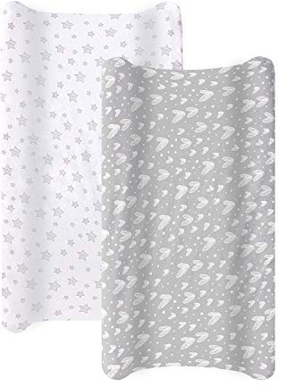 Changing Mat Cover 2 Pack – 100% Jersey Cotton Fitted Sheets for Baby Changing Pads, Ultra Soft Stretchy Breathable Covers with Grey/White Prints, Fits Most Standard UK Changing Mats