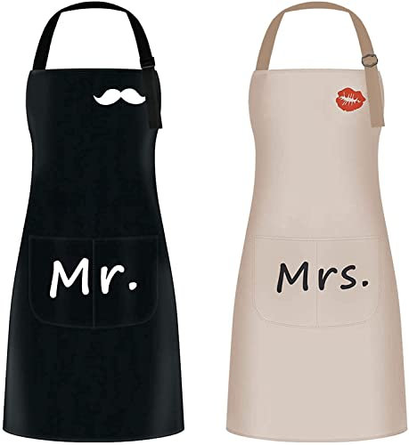 FAMIDIQGO 2er Set verstellbare Schürzen mit 2 Taschen für Küche, Restaurant & Café - Schwarz, aus Baumwolle Taschen, verstellbarem Schultergurt, wasserdicht