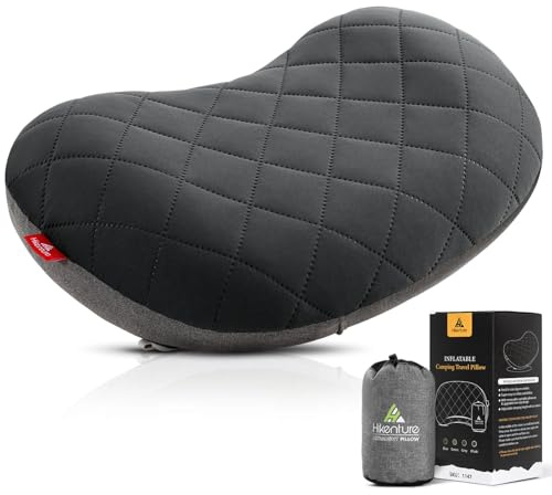 HIKENTURE Camping Pillow for Adults-Ultralight Inflatable Pillow with Removable Cover- Anti-slip Comfortable Blow Up Pillow-Compressible Beach Pillow-Air Travel Pillow for Neck & Lumbar Support(Grey)