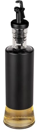 WENKO Distributeur huile & vinaigre Boga, 300 ml, bec avec fermeture à 1 pression, dosage précis, bouteille en verre, habillage acier inoxydable & bouchon plastique, Ø 6 x 25 cm, transparent/noir