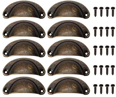 Yuechenggui 10 Pcs Vintage Shell Cup Drawer Handle Retro Pull Handles Semicircle Metal Pull Handle Half Moon Closet Door Drawer Knob Antique Bronze Furniture Knobs