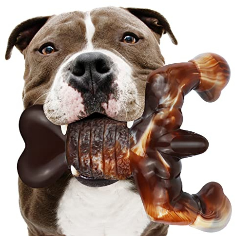 MOXIKIA Dog Chew Toys for Aggressive Chewers Almost Indestructible Dog Toys,Bacon Flavor,Tough Dog Bone Toys for Medium/Large Breed Dogs,Best Chew Toys to Keep Them Busy