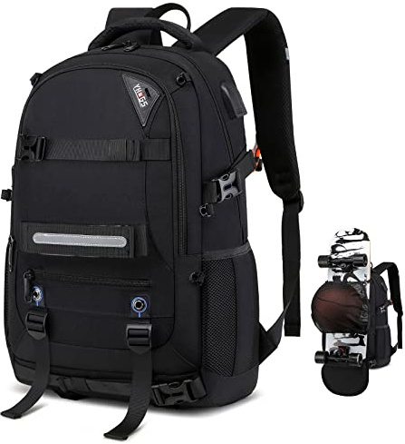 RUCYEN Skateboard Backpack, Laptop Backpack, Hidden Mesh and Anti-Theft Pockets, Waterproof Fabric, Fits up to 15.6 Inch Laptop, for Business Travel Men Women(Black)
