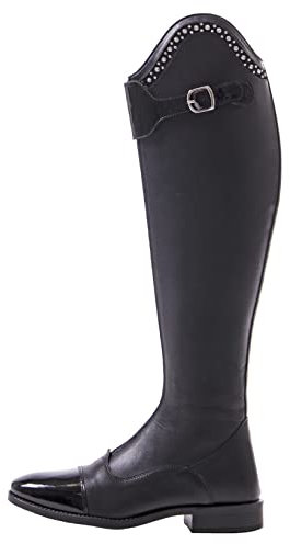 QHP Damen Leder-Reitstiefel Dorah Adult weit RV vorne Lack- und Strassdetails schwarz Gr. 42