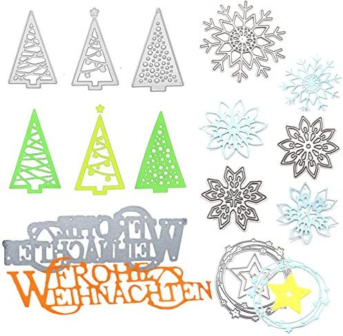 8 Stück Stanzschablonen Weihnachten Weihnachtsbaum Frohe Weihnachten Schneeflocke Prägeschablonen Stamping Schablone für Diy Album,Scrapbooking,Karten