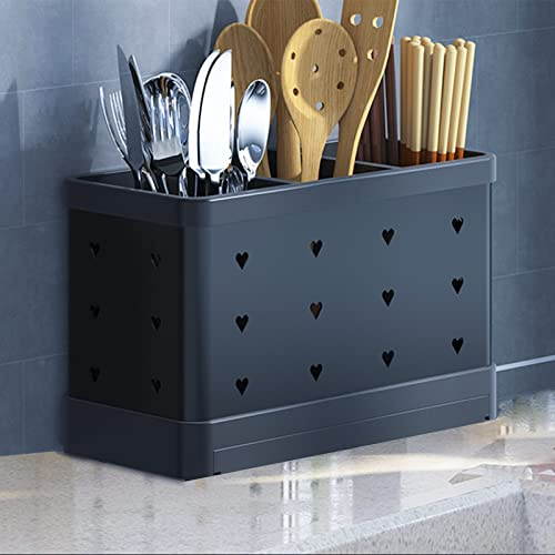 Hosoncovy Soporte de secado de cubiertos para encimera, escurridor, caja de soporte, tenedor separado, palillos, almacenamiento de cocina, organizador (negro)