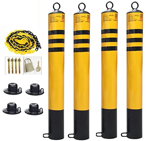 Oiyekntd Heavy Duty Parking Barrier Security Driveway Bollard Post, Set of 4 Chain Posts Driveway Traffic Warning Sign Park Security Bollards Safety Road Barrier Parking Post,76×800mm