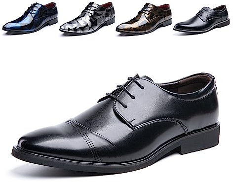 Chaussure Homme Derby Oxford Homme Classique Brogues Casual Mariage Chaussures Dressing Lacets Cuir Vernis 1015 Noir Taille 42