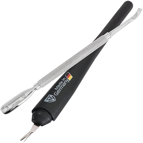3 Swords Germany - brand quality CUTICLE REMOVER TRIMMER KNIFE (1 piece) and 1 cuticle pusher scratcher (1 piece) manicure for professional finger nail care by 3 Swords