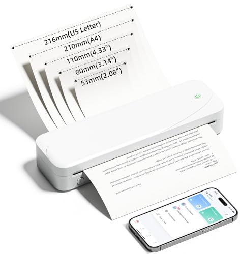 Thermodrucker A4 - Mobiler Drucker Tragbarer Drucker mit Bluetooth, 304DPI Portable Printer Kompatibel mit Windows/macOS/iOS/Android, Mobiler Drucker A4 für Unterwegs für Büro, Schule, Hause, Reisen