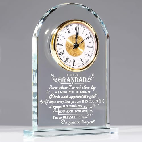 Movdyka Crystal Clock Gifts for Grandad from Grandchildren on Father's Day | Grandfather Birthday Presents, Christmas Keepsakes for Him, I Love You Personalised Ornaments, Table Desk Decor