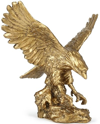 H&W Golden Eagle Statue, Flying Wild Bird Eagle Decorative Bronze Patina Resin Figurine（M）