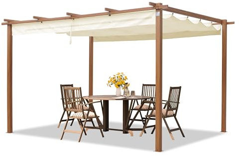 PRIMEYARD Pergola 3x4 m pavillon avec Toit rétractable - Construction en Acier Aspect Bois