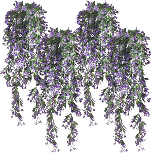 INSANYJ Kunstpflanze Hängend Lila, 4 Stück Hängepflanze Künstlich (78cm), Künstliche Hängepflanzen Plastik Pflanze Künstliche Pflanzen kunstpflanzen Hängend, Künstlich Efeu für Outdoor Indoor Deko