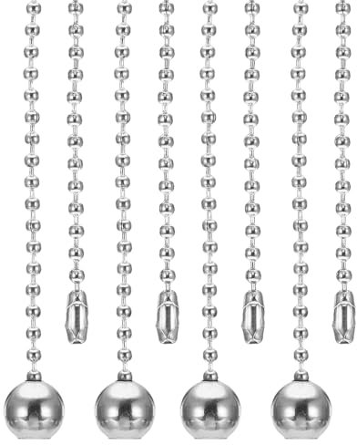 PATIKIL 1M 3.3ft Ceiling Fan Pull Chain, 4 Pcs Beaded Pulls Cord Extender Ball Pendant for Fan Light Chandelier Table Lamp Pulling Switch, Silver Tone