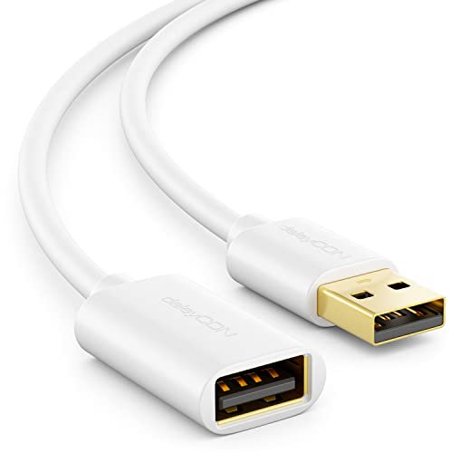 deleyCON 5m USB 2.0 High Speed Kabel Verlängerungskabel USB A-Stecker zu A-Buchse - Weiß