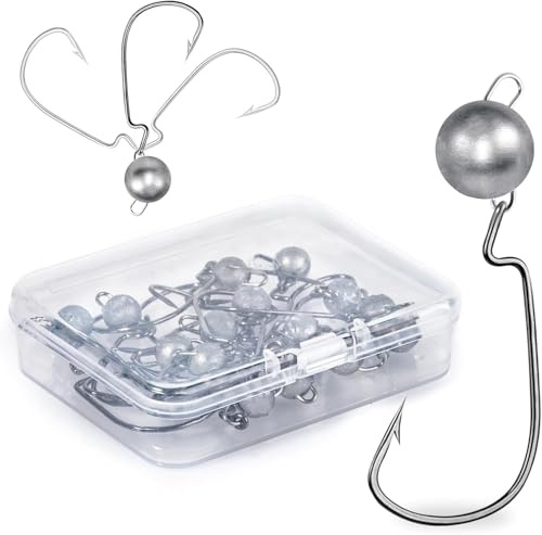 Goture Angelhakenset Jigköpfe, 10 Stück Scharfen Jighaken Set für Gummifische, Gummifische Angeln Jighaken, Karpfen Bleikopf-Angelhaken Offset Haken, Jigkopf Haken 14g