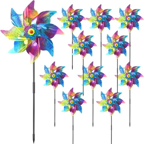 JASFLY 10 Molinos de Viento para pájaros, Repelente de Palomas, Molino de Viento Reflectante para jardín, balcón, jardín, Patio, Molino de Viento para Exteriores, ahuyentador de pájaros (Rojo)