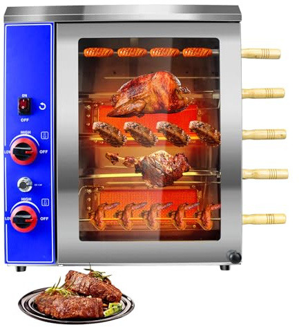 Asador de Pollo Vertical Comercial a Gas Propano – Horno Rosticero Profesional de Acero Inoxidable con 5 Brochetas Giratorias para Restaurante y Catering