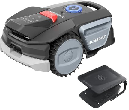 Sunseeker V1+Garage, Mähroboter ohne Begrenzungskabel, 300 m² für Kleine Gärten, Vision AI Intelligente Navigation, Rasenroboter mit EIN-klick-Mähen