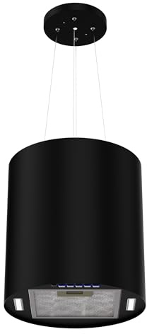 FIREGAS Insel-Dunstabzugshaube, freihängend, 650 m³/h, Abluft/Umluft, 3 Stufen, Aktivkohlefilter, moderne Deckenmontage,Schwarz