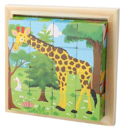 XRVRILE Puzzle in legno, puzzle in legno 3D, puzzle a cubo 6 in 1, motivo: animali per bambini, giocattolo Montessori, giocattolo educativo in legno, giocattolo in legno a partire dai 3 4 5 anni