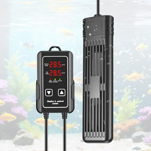 Riscaldatore per Acquario 600W Regolabile, Barra Riscaldante con Display Digitale a LED Esterno, Controller LED, Protezione da Sovratemperatura, Termostato per Acquari Dolce e Salato da 250L a 400L