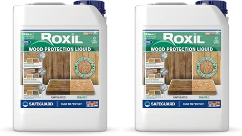 Roxil Wood Waterproofing Liquid (5L Clear) Wood Preserver Outdoor, Wood Sealer for decking, Fence, Sheds and Furniture (Pack of 2)