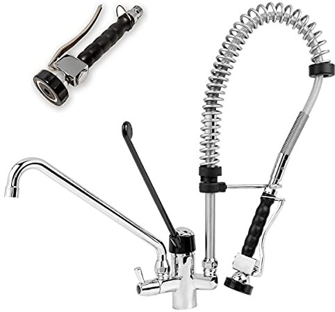 GOLDMAN SERVICE | Rubinetto gerontologico igienico a gomito per lavelli di coicine industriali di ristorante con spruzzatore doccia flessibile estensibile e miscelatore monocomando