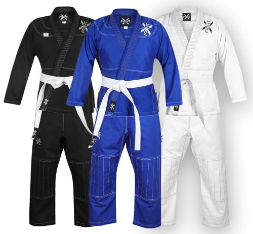 FightX BJJ Gi for Men & Women Brazilian Jiu Jitsu GI Lightweight Suit with Free Belt, Blue, A4