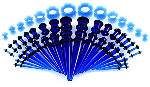 Huacan Dehnstäbe Set Tunnel 1.6-10mm Dehnset Acryl Dehnstab Taper Dehnungstäbe Silikon Ohr Tunnels 3mm 4mm 5mm 6mm 8mm 10mm 12mm Plugs 50 Stück Schwarz Blau Türkis Weiß Klar Expander Damen Herren